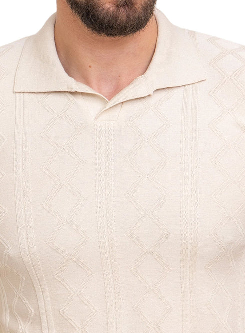 Beige Design 1172Knit Polo Neck - T-Shirt - Khotwh